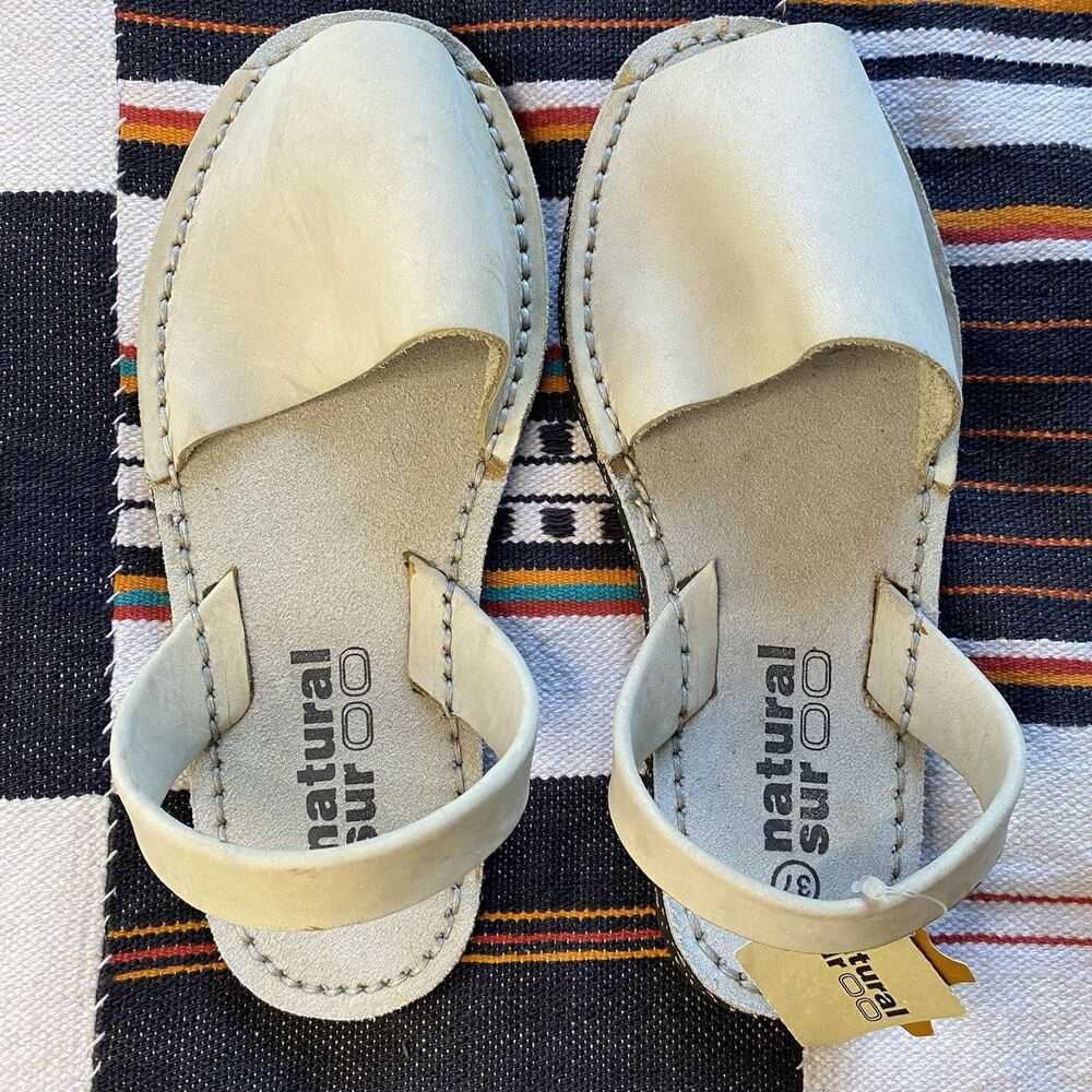 NWT Natural Sur Avarca Leather Sandals. Spain. Menorquinas. Slingback Strap. 37
